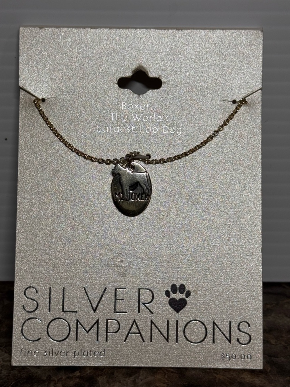 Silver Companions Boxer Dog Pendant Necklace - Fine Silver Plated New